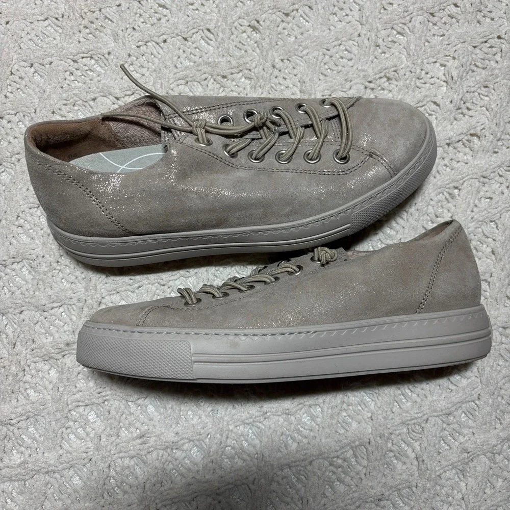 Paul Green $498 Genuine‎ Leather Taupe Shimmer Platform Lace Up Sneakers US 8.5 - Picture 5 of 16